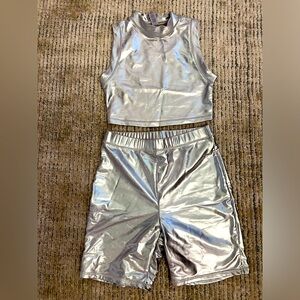 Skims swim silver biker short and crop muscle tank both size small